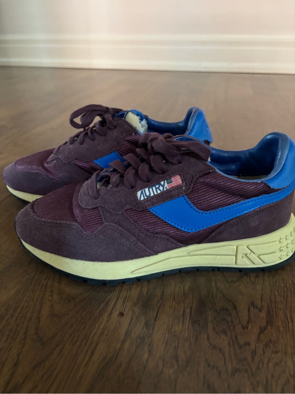 Autry Women’s Burgundy Retro Runner Sneakers with Blue Accents